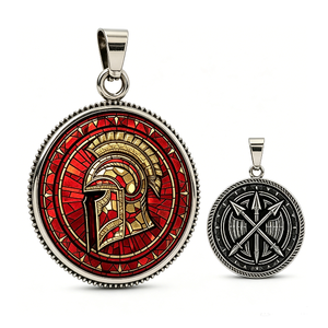 Colgante Circular de Aleación de Zinc Plateado con Esmalte, Diseño de Casco Romano, Temática Antigua, Medalla Coleccionable de Arte - Product Image 1