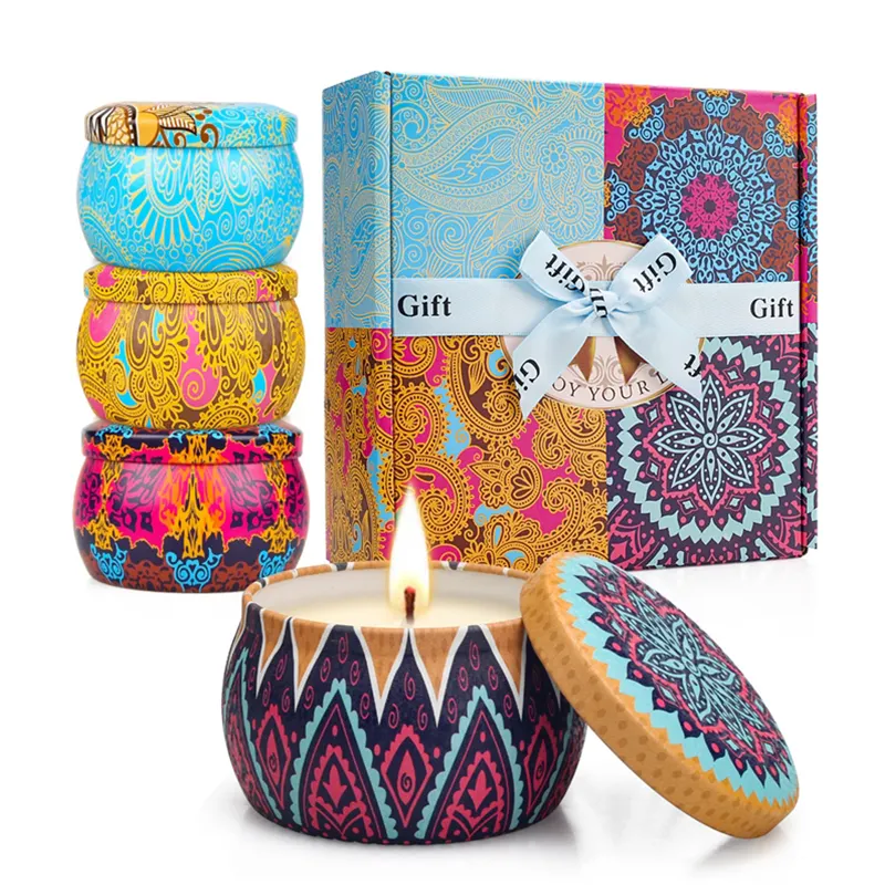 Hot Sales Wholesale Luxury Gift Set Metal Aroma Tins Jar Candle Natural Soy Wax Scented Candles