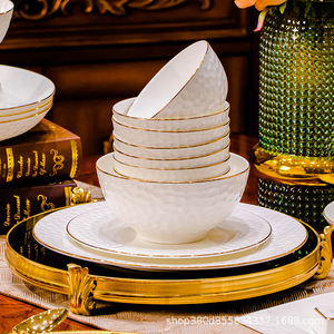 Vajilla Moderna de Porcelana Fina Jingdezhen Blanca <span class=keywords><strong>Pura</strong></span> de Alta Gama con Incrustaciones Doradas, Apta para Microondas - Product Image 3