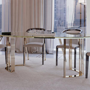 Juego de Mesa y Sillas de Comedor de Lujo Redondas y Ovaladas de Madera y Vidrio Brillante, con Patas Doradas, para 6, 8, 10 o 12 Personas, para Casa o Villa - Product Image 3