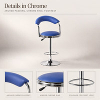 Tabouret de bar pivotant en cuir PU bleu, hauteur réglable, dossier incurvé, chaise de bar chromée