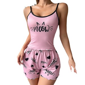 Pijamas sexis de <span class=keywords><strong>verano</strong></span> para mujer, pantalones cortos sin mangas con <span class=keywords><strong>tirantes</strong></span>, ropa de casa, traje, pijamas de seda de leche, conjuntos de ropa de dormir - Product Image 5