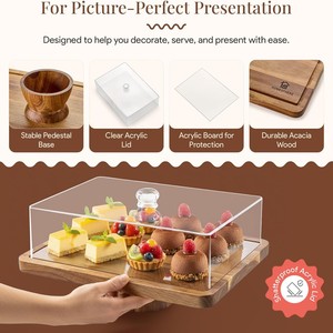 ฐานวางเค้กไม้พร้อมฝาครอบอะคริลิค ดีไซน์ 2 in 1 ใช้งานได้หลากหลายสำหรับขนมหวานและชาร์กูเตอรีบอร์ด - Product Image 4