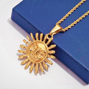 Hiphops-Colgante de acero inoxidable con diseño de Sol para hombre, colgante de color dorado con diseño de sol y sonrisa, resistente al agua - Product Image 4