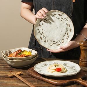 Rustic Irregular Eco-Friendly Modern <b>Ceramic</b> Porcelain Dinner <b>Plates</b> for Restaurant Kitchen Use Fish Flower Dessert Pasta Deep - Product Image 3