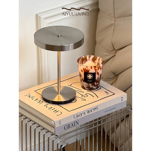 Aiyuu Living Silver Table <b>Lamp</b> <b>LED</b> Touch Control Rechargeable Desktop Night <b>Light</b> For Home Bedroom Bedside Use - Product Image 3