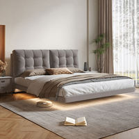 Lit Flottant Nuageux Luxueux et Doux, Ensemble de Lit King Size Blanc Crème Minimaliste Moderne, Tissu Suspendu Rembourré Durable et Gain de Place