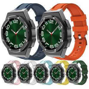 Kit de modification de luxe Bracelet de montre en silicone pour <span class=keywords><strong>Samsung</strong></span> Galaxy Watch Boîtier en acier inoxydable <span class=keywords><strong>43</strong></span>/47mm Bandes de cadre de lunette - Product Image 1
