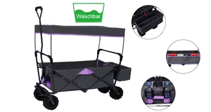 Garden Utility Kids Wagon Foldable With Cover Rolling Cart Trolley Cart Shopping Folding Wagon