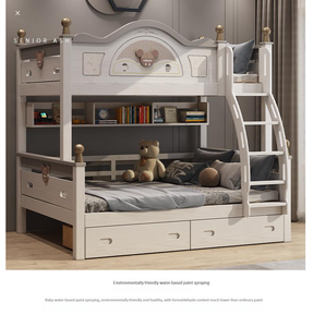 Lit double convertible en bois massif de luxe, blanc, meubles pour enfants, anti-chute, confortable, durable, chambre à coucher - Product Image 3
