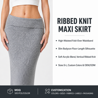 Jupe en tricot côtelée maxi pour femme avec logo personnalisé, couleur unie, style décontracté, mode printemps, mélange acrylique et polyester, usine OEM & ODM