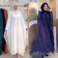 Ensemble Abaya Caftan Musulman Élégant de Mode Pudique avec Intérieur Assorti Style Turc Robe de Costume Bord Floral pour Femmes K0465