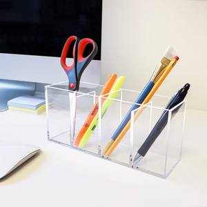 Organisateur en acrylique transparent à 4 compartiments Porte-brosse de <span class=keywords><strong>maquillage</strong></span> Solution de <span class=keywords><strong>rangement</strong></span> Bureau Salle de bain Fournitures de cuisine - Product Image 3