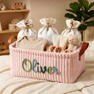 Panier à couches personnalisé, bac de rangement en velours côtelé pour la décoration de la chambre d'enfant, panier à linge pliable en tissu pour couches et couvertures - Product Image 3
