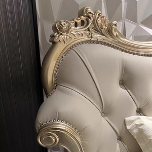 Cama de Madera Maciza Estilo Francés de 1.8m, Cama Tapizada Tamaño Queen, Cama de Dormitorio Principal de Tela de Lujo para el Hogar - Product Image 5