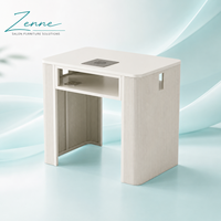 Table à ongles moderne compacte en acier inoxydable avec plateau en marbre, collecteur de poussière intégré, étagère de rangement, bureau de manucure professionnel pour salon