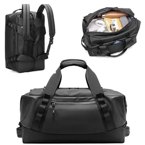 Tas bepergian bahan nilon, tas dengan kantung banyak dan pegangan kulit serta desain tahan lama untuk perjalanan pendek
