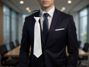 เนคไทซิปสีขาว 7.5 ซม.x35 ซม. ผ้าโพลีเอสเตอร์เงาสำหรับงานทางการ ผูกสำเร็จ - Product Image 2