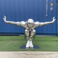Sculpture d'art de jardin en acier inoxydable poli, électroplaqué, de haute qualité, personnalisée, décoration extérieure moderne pour la maison