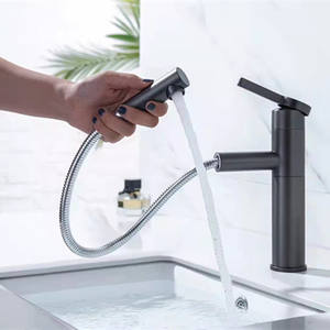 Robinet double vasque moderne minimaliste chaud et froid, vente en gros, cuivre pur, finition gris anthracite brossé, rotatif, extractible, cartouche 35 - Product Image 1