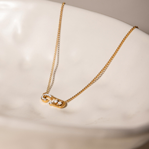 Collier chaîne NK en acier inoxydable plaqué <span class=keywords><strong>or</strong></span> 18 carats avec pendentif linéaire tendance orné de strass blancs - Product Image 5