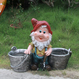 Statue de gnome de <span class=keywords><strong>jardin</strong></span> mignonne <span class=keywords><strong>en</strong></span> magnésie de 57,5 cm avec deux pots de fleurs, imperméable, faite à la main, écologique, Art Déco, ornement extérieur - Product Image 1