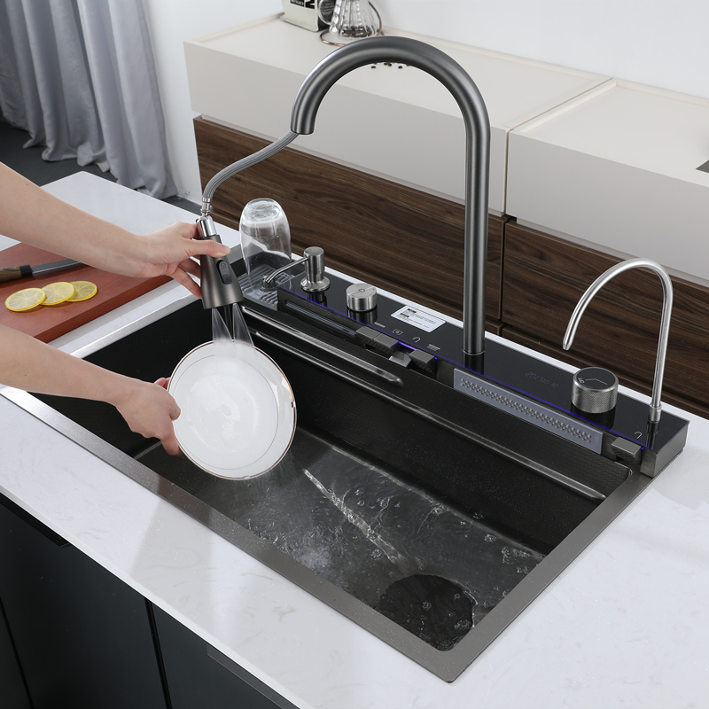 Multi-Functional Large Kitchen Sink 304 Stainless Steel Counter Installation Nano Surface Smart Undermount Waterfall Design · image 3