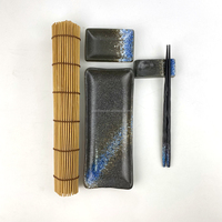 Ensemble cadeau d'affaires personnalisé de luxe élégant en 2 pièces, baguettes en bois, repose-baguettes en céramique, soucoupes à motif de vagues de mer