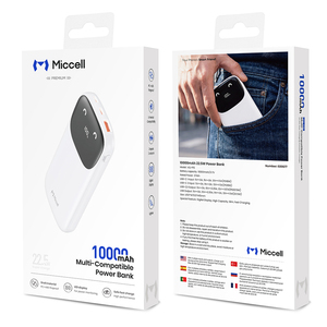 Batería Externa Miccell de <span class=keywords><strong>10000mAh</strong></span>, 35W PD, Carga Rápida, Cables Integrados, Pantalla LED, Impermeable, Li-Polymer - Product Image 1
