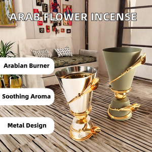 Brûleur d'encens électrique en métal à fleurs, style populaire, multicolore, Bakhoor du Moyen-Orient, bois de santal aromatique - Product Image 2