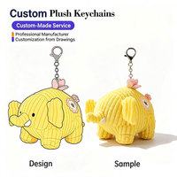 Porte-clés en peluche éléphant de dessin animé sur mesure, pendentif de sac en peluche doux, ornement mignon pour les grossistes