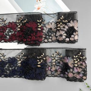 Cinta de Encaje de Malla Floral Bordada con Cuentas al por Mayor <span class=keywords><strong>para</strong></span> Decoración de Vestidos de Novia y Vestidos de Noche - Product Image 4
