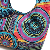 Sac à main hobo en toile pour femme, style hippie bohème, imprimé animal, bandoulière simple et fermeture éclair (vert-violet)