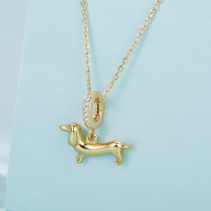 Breloque Teckel Plaqué Argent avec Strass en Cristal, Pendentif Animal pour Bijoux Cadeau Unisexe - Product Image 3