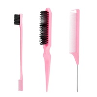 Peignes à cheveux en plastique portables personnalisés professionnels pour femmes, salon de coiffure, 3 pièces, brosse à effiler, peigne à queue de rat, peigne pliable