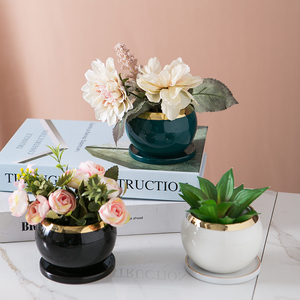 Simple creative succulent planter with Ceramic Tray zakka combination potted ceramic plant pots
