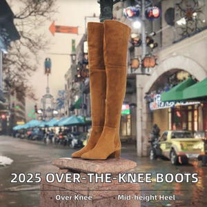 Collection Automne-Hiver 2025 – Bottes mode zippées au-dessus du genou, style européen et américain, talon moyen, en laine et daim, semelle extérieure en caoutchouc, pour femme - Product Image 2