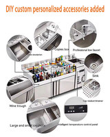Station de bar à cocktails réfrigérée professionnelle en acier inoxydable, double porte, anti-buée, comptoir de bar personnalisé, bac à glace, usage commercial