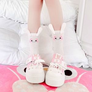 White Mid Calf Socks With 3D Bunny Ears Cartoon Animal Pattern Breathable Slouch Socks For Women Youth Summer <b>Style</b> - Product Image 1