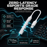 Hub USB 3.0 Type C 4 ports à faible latence en alliage d'aluminium pour clavier mécanique, souris, casque et câble PC