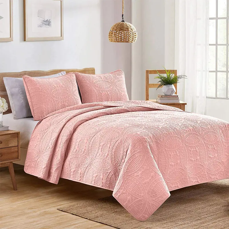 Hot Sale Microfiber Quilted Quilt Super Soft 3Pcs Bedspread Bed Cover Set for home