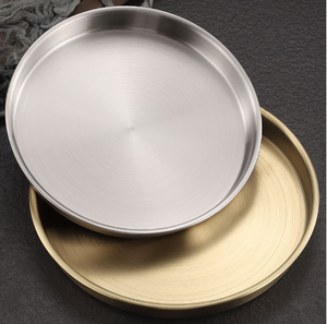 Vaisselle coréenne 304 assiette ronde en acier inoxydable assiette de <span class=keywords><strong>barbecue</strong></span> épaissie plateau doré assiette à gâteau aux fruits - Product Image 2