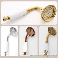 Ensemble de douche à main rétro tout en cuivre, accessoires dorés et argentés, style antique, avec tuyau anti-explosion et fonction pluie pressurisée
