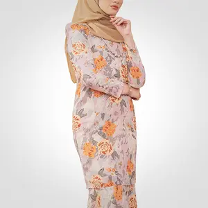 SIPO Eid Baju Raya Malaysia Muslimah Wanita Puffy Schulter Chiffon bedruckt blumen neues Design Kleid moderner Baju Kurung
