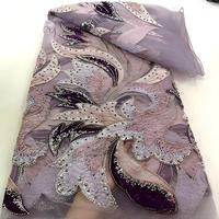Nouvelle dentelle florale 3D en velours perlée avec sequins, dentelle en tulle perlée florale pour robe de soirée femme