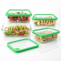 Boîte de préparation de repas hermétique en verre borosilicate avec couvercles trempés, compatible micro-ondes, pour la vente en gros aux supermarchés