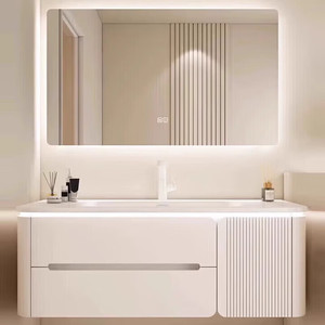 Modern simple painted bathroom cabinet integrated ceramic basin smart mirror hand washing bathroom cabinet - Product Image 3