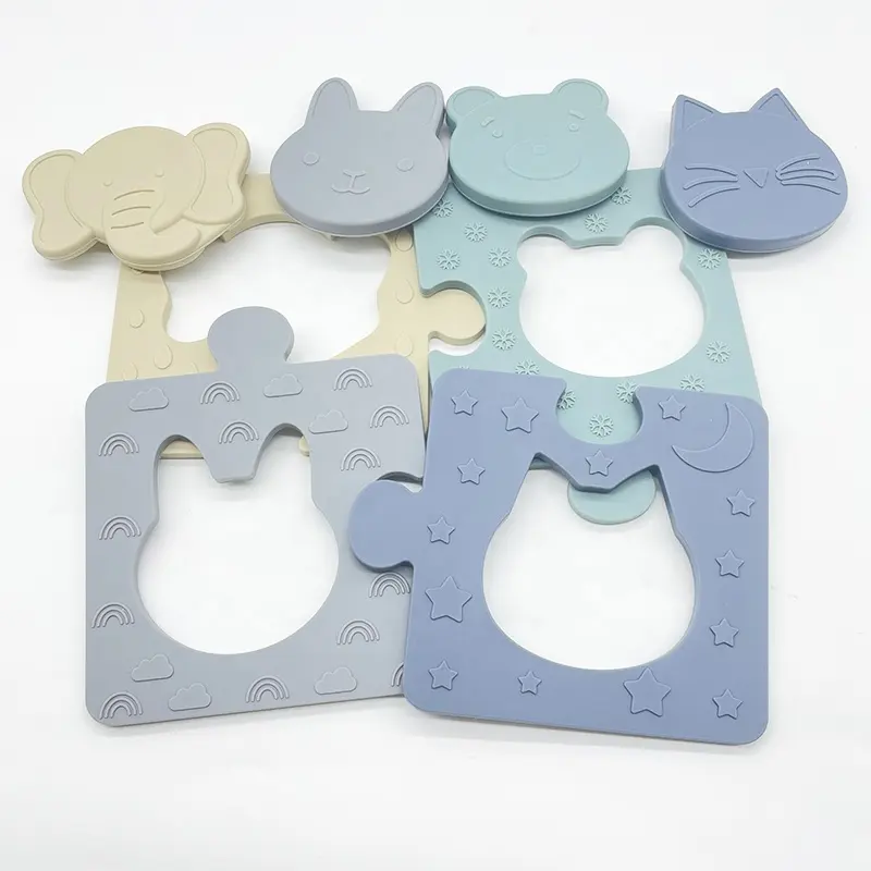 NEW Custom CPC Classic Silicone Puzzles Multi Mix, 8 Pieces Silicone Animal Puzzle Teether Set
