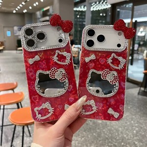 Funda de lujo para teléfono móvil con diseño de lazo de diamantes y gatito, efecto espejo y mármol, para iPhone 11 12 13 14 15 16 17 Pro Max, venta al por mayor - Product Image 5