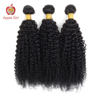 Rambut Manusia India Mentah Grosir, Bundel Rambut Keriting Kinky, Ekstensi Rambut Remy, Kutikula Tersusun Rapi, Rambut Virgin Apple Girl 10-26 Inch
